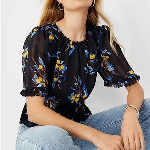 NEW! Ann Taylor Lemon Branch Ruffle Neck Peplum Top